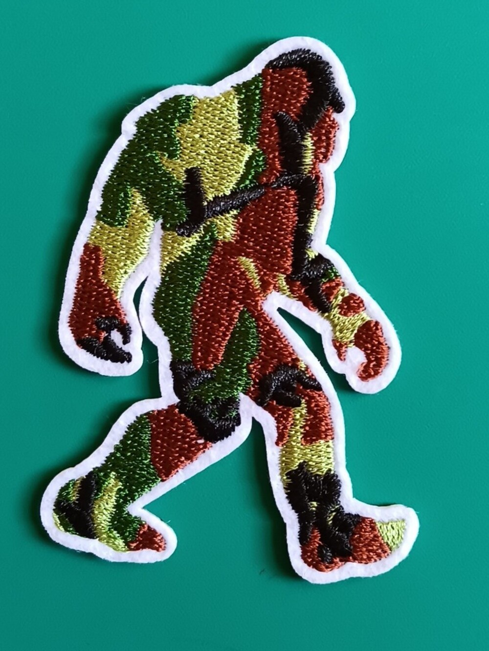 Bigfoot Camouflage Iron On Patch, Outdoors Cryptid Hunting Hiking Gorpcore Camo